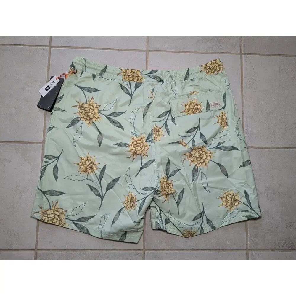 Quiksilver Men's XXL Perfect Bloom Volley Shorts Swim Trunks Green Pockets NEW
